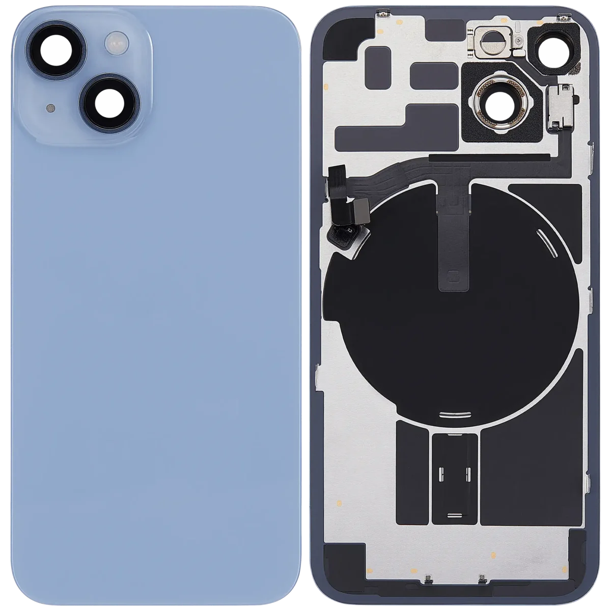 Iphone 14 ile Uyumlu Arka Cam Çelik Plakalı Kablosuz NFC Şarj MagSafe Mıknatıs ve El Feneri Esnek ile Uyumlu Full Mavi - Görsel 2
