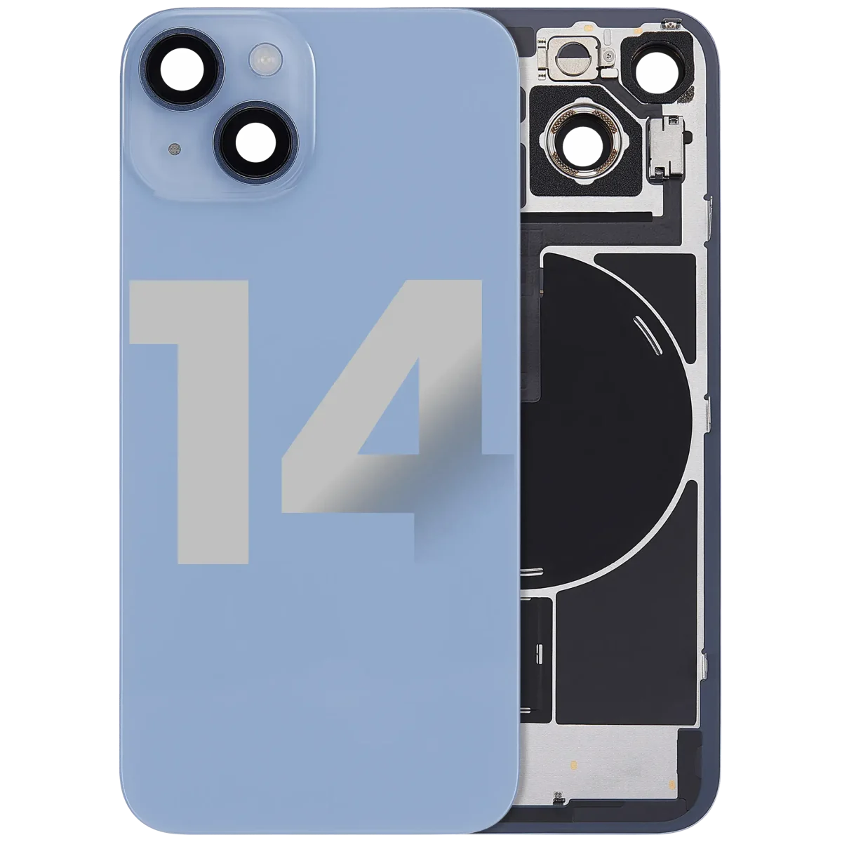 Iphone 14 ile Uyumlu Arka Cam Çelik Plakalı Kablosuz NFC Şarj MagSafe Mıknatıs ve El Feneri Esnek ile Uyumlu Full Mavi