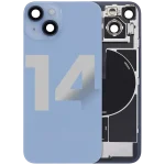 Iphone 14 ile Uyumlu Arka Cam Çelik Plakalı Kablosuz NFC Şarj MagSafe Mıknatıs ve El Feneri Esnek ile Uyumlu Full Mavi