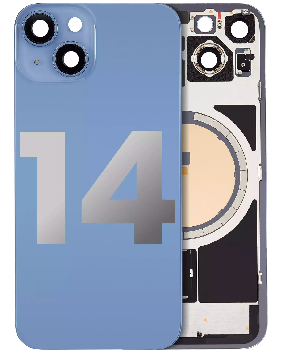 Iphone 14 ile Uyumlu Arka Cam Çelik Plakalı Kablosuz NFC Şarj MagSafe Mıknatıs ve El Feneri Esnek ile Uyumlu Full  Mavi