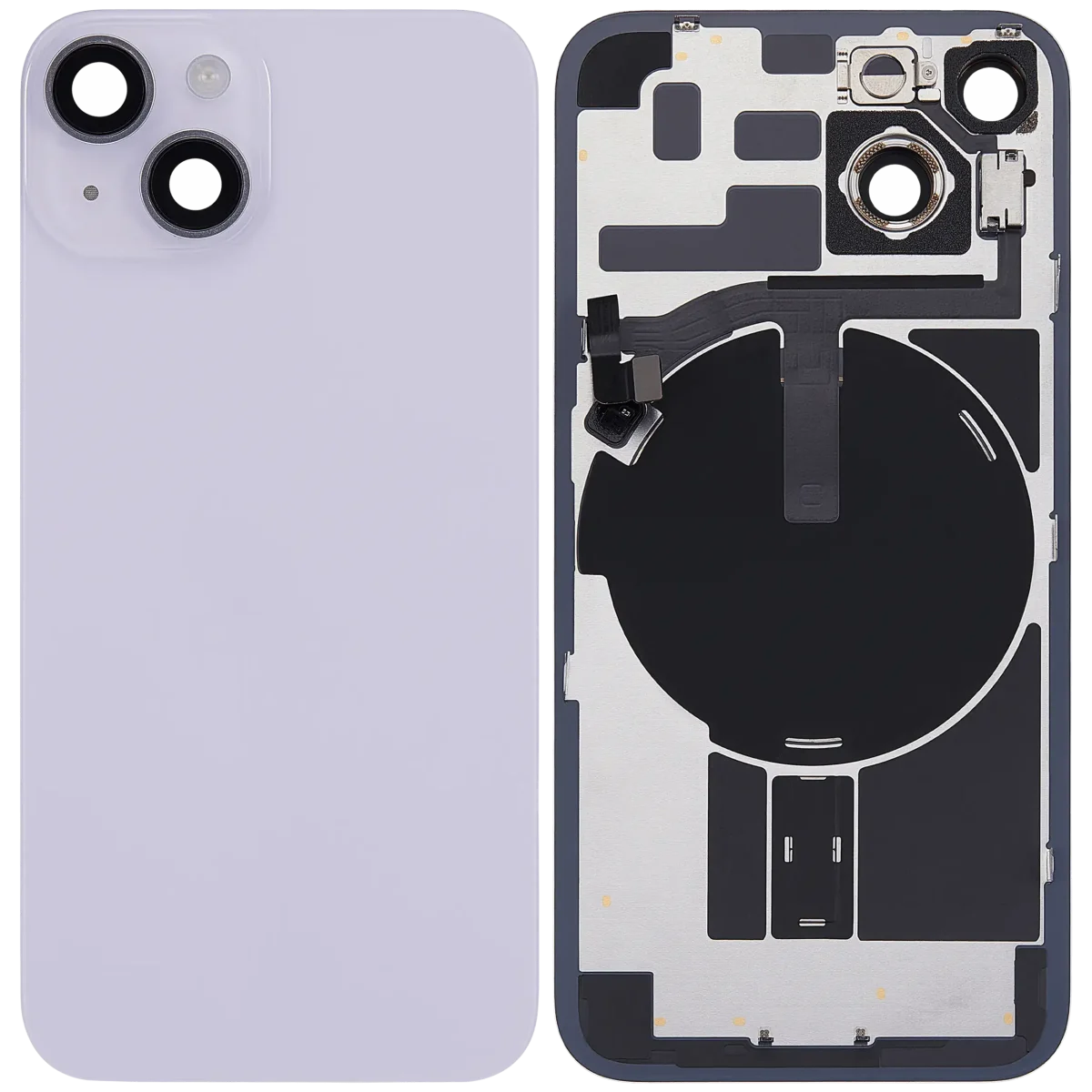 Iphone 14 ile Uyumlu Arka Cam Çelik Plakalı Kablosuz NFC Şarj MagSafe Mıknatıs ve El Feneri Esnek ile Uyumlu Full Mor - Görsel 2