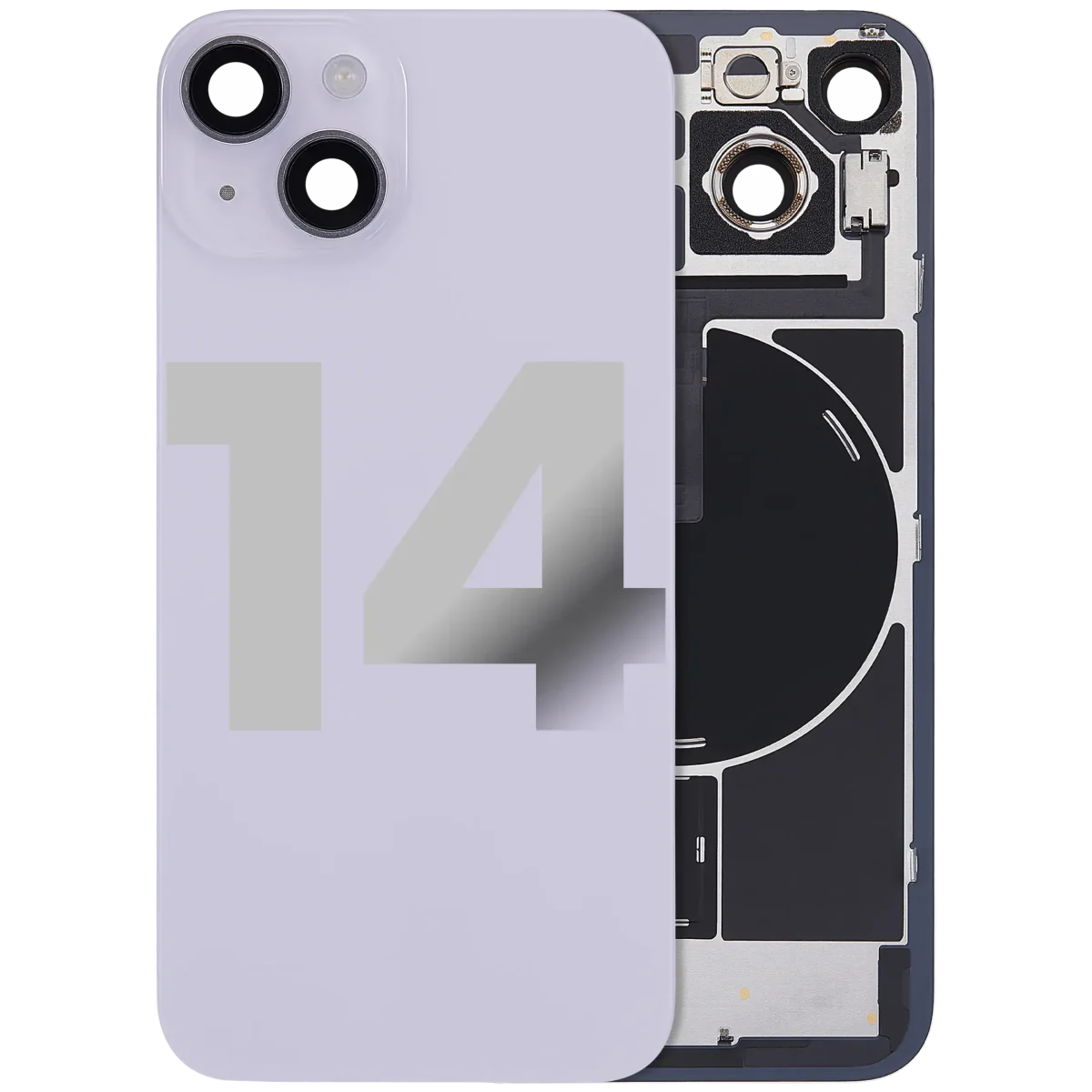Iphone 14 ile Uyumlu Arka Cam Çelik Plakalı Kablosuz NFC Şarj MagSafe Mıknatıs ve El Feneri Esnek ile Uyumlu Full Mor