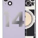 Iphone 14 ile Uyumlu Arka Cam Çelik Plakalı Kablosuz NFC Şarj MagSafe Mıknatıs ve El Feneri Esnek ile Uyumlu Full  Mor