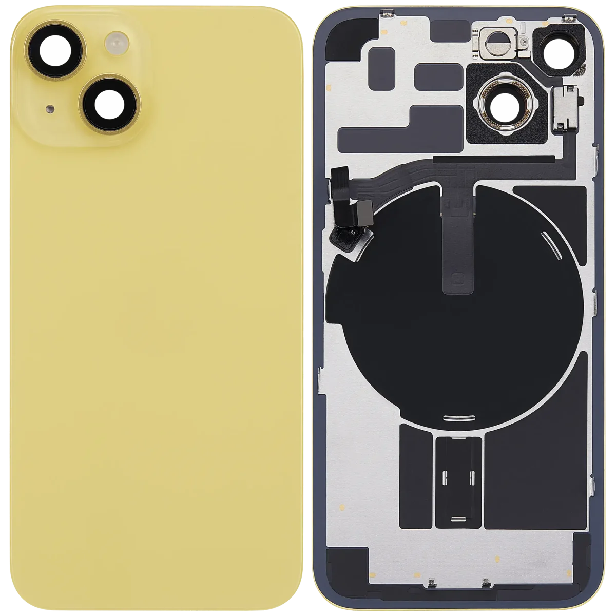 Iphone 14 ile Uyumlu Arka Cam Çelik Plakalı Kablosuz NFC Şarj MagSafe Mıknatıs ve El Feneri Esnek ile Uyumlu Full Sarı - Görsel 2