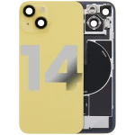 Iphone 14 ile Uyumlu Arka Cam Çelik Plakalı Kablosuz NFC Şarj MagSafe Mıknatıs ve El Feneri Esnek ile Uyumlu Full Sarı
