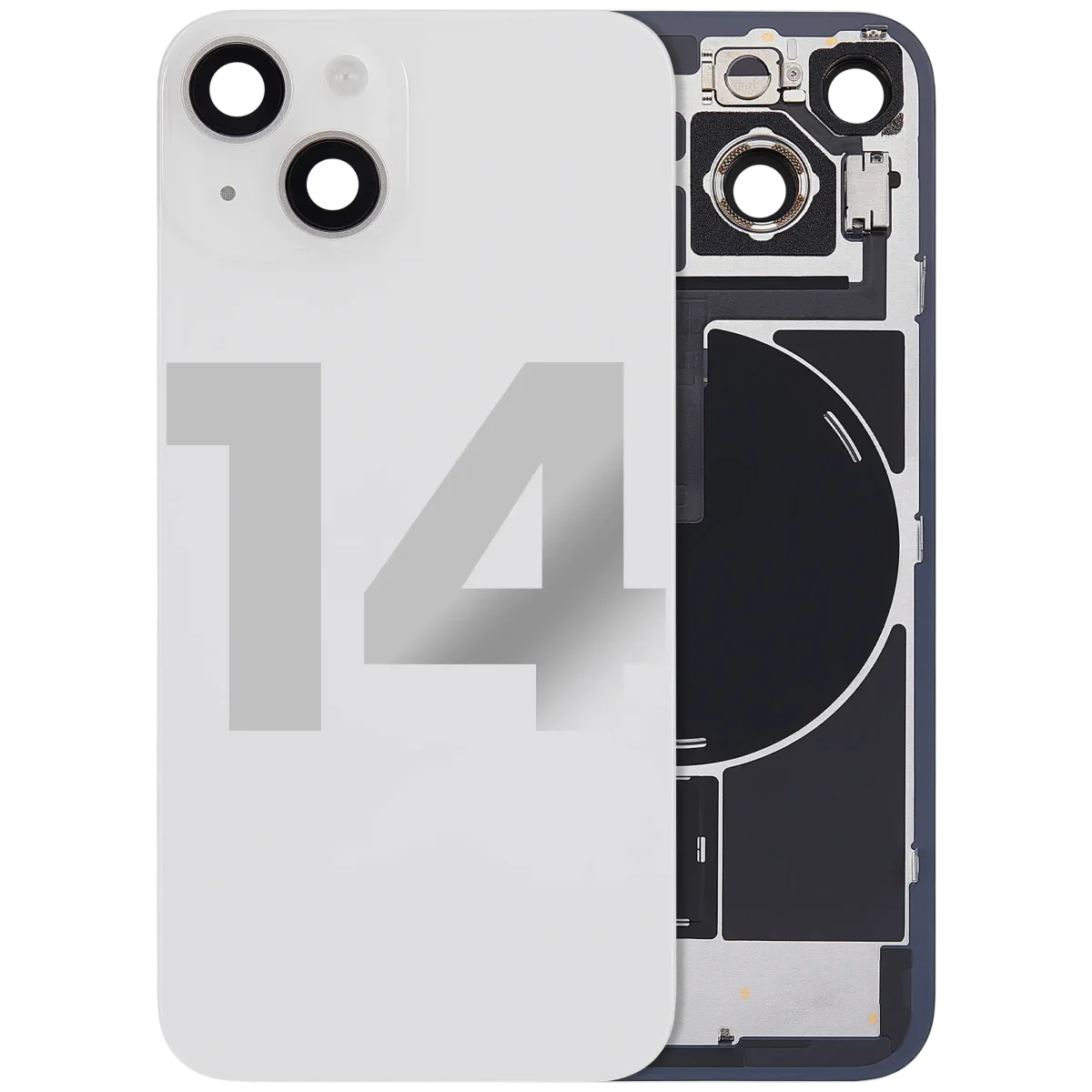 Iphone 14 ile Uyumlu Arka Cam Çelik Plakalı Kablosuz NFC Şarj MagSafe Mıknatıs ve El Feneri Esnek ile Uyumlu Full Starlight