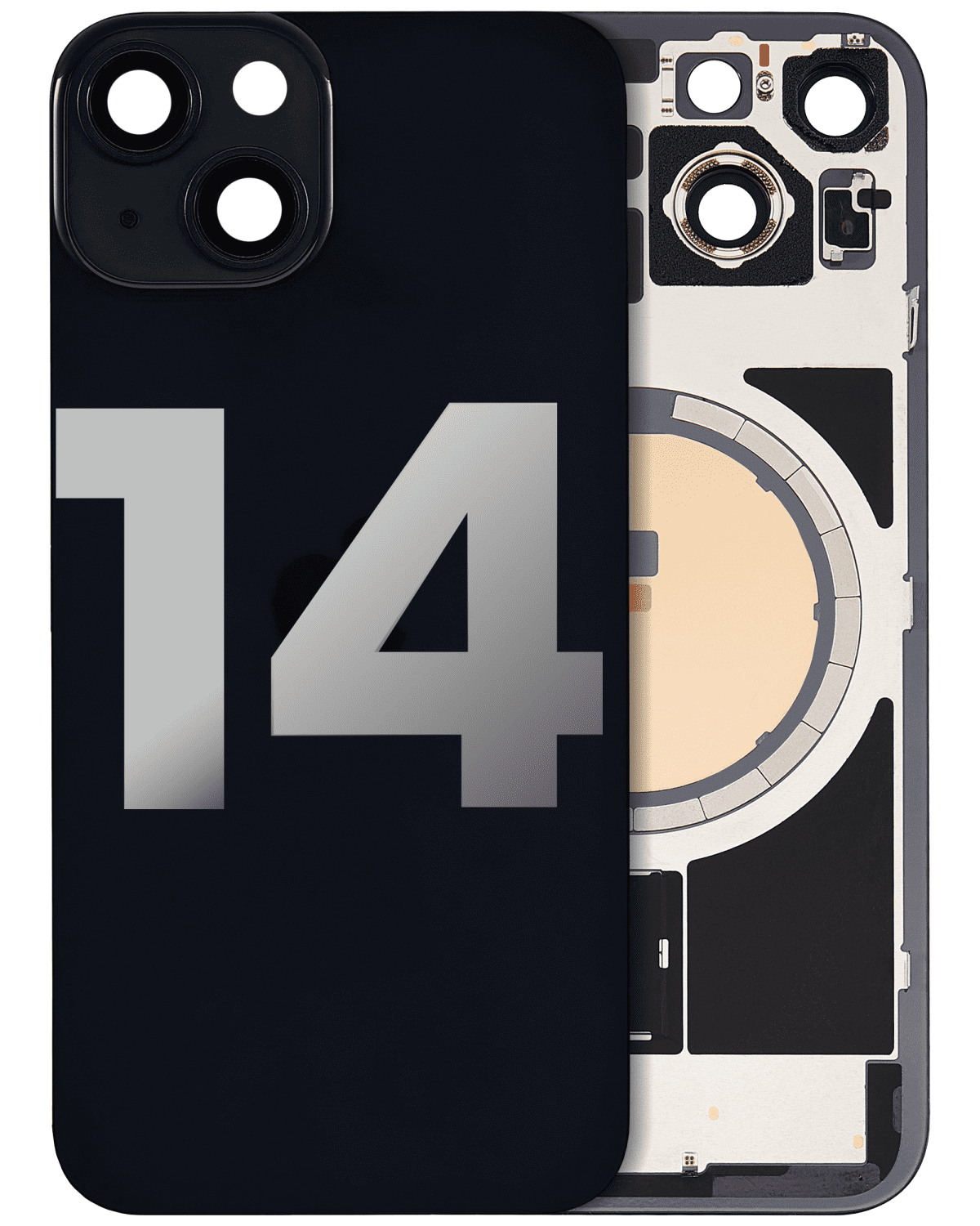 Iphone 14 ile Uyumlu Arka Cam Çelik Plakalı MagSafe Mıknatıs Önceden Takılmış Kapak Full Gece ​​Yarısı