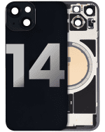Iphone 14 ile Uyumlu Arka Cam Çelik Plakalı MagSafe Mıknatıs Önceden Takılmış Kapak Full Gece ​​Yarısı