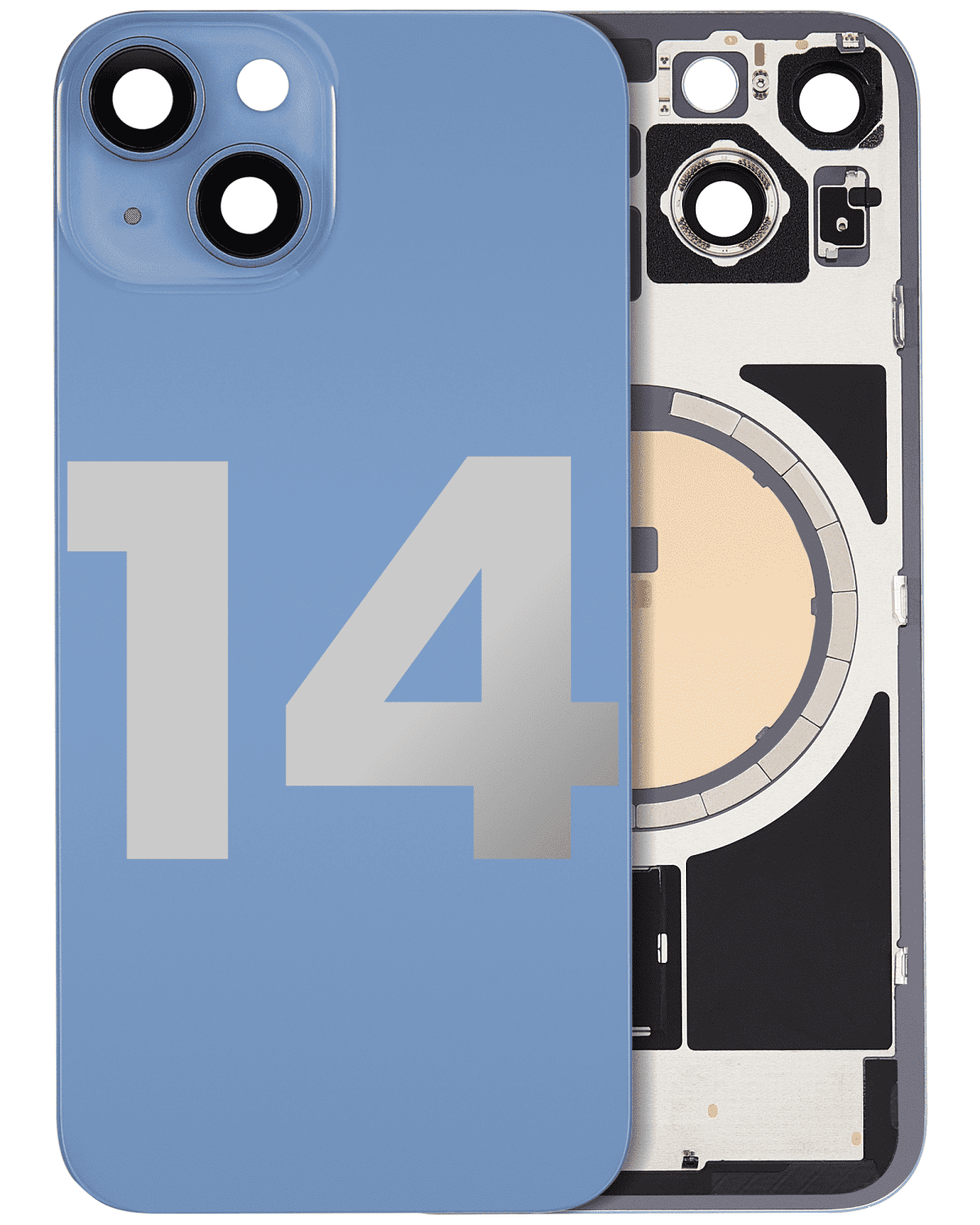 Iphone 14 ile Uyumlu Arka Cam Çelik Plakalı MagSafe Mıknatıs Önceden Takılmış Kapak Full Mavi