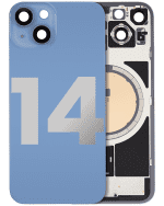 Iphone 14 ile Uyumlu Arka Cam Çelik Plakalı MagSafe Mıknatıs Önceden Takılmış Kapak Full Mavi