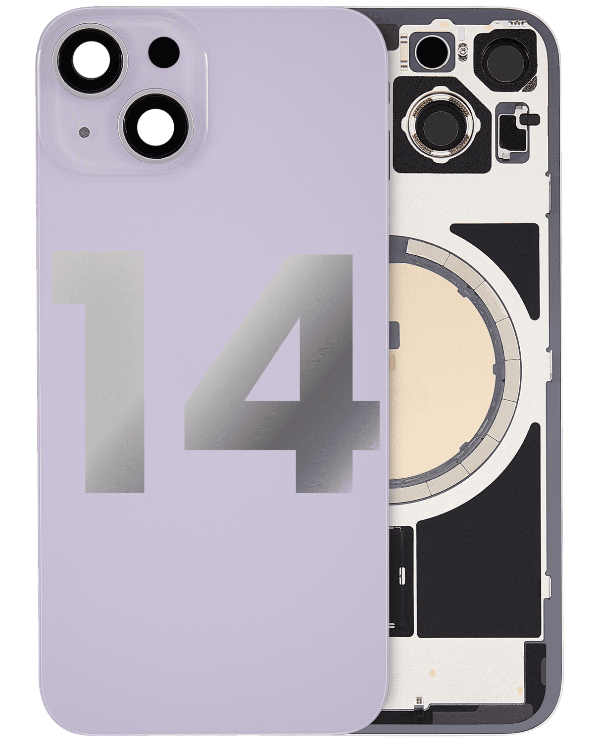 Iphone 14 ile Uyumlu Arka Cam Çelik Plakalı MagSafe Mıknatıs Önceden Takılmış Kapak Full Mor