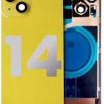 Iphone 14 ile Uyumlu Arka Cam Çelik Plakalı MagSafe Mıknatıs Önceden Takılmış Kapak Full Sarı