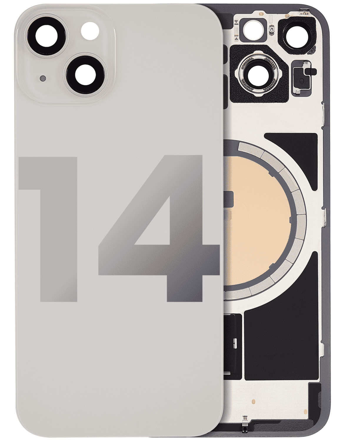 Iphone 14 ile Uyumlu Arka Cam Çelik Plakalı MagSafe Mıknatıs Önceden Takılmış Kapak Full Starlight