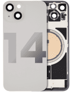Iphone 14 ile Uyumlu Arka Cam Çelik Plakalı MagSafe Mıknatıs Önceden Takılmış Kapak Full Starlight
