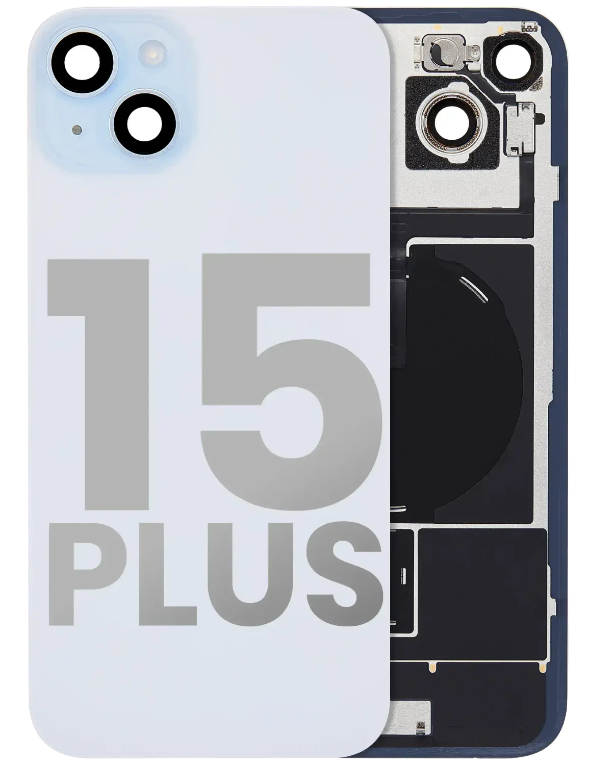 Iphone 15 Plus ile Uyumlu Arka Cam Çelik Plakalı Kablosuz NFC Şarj MagSafe Mıknatıs ve El Feneri Esnek ile Uyumlu Full  Mavi