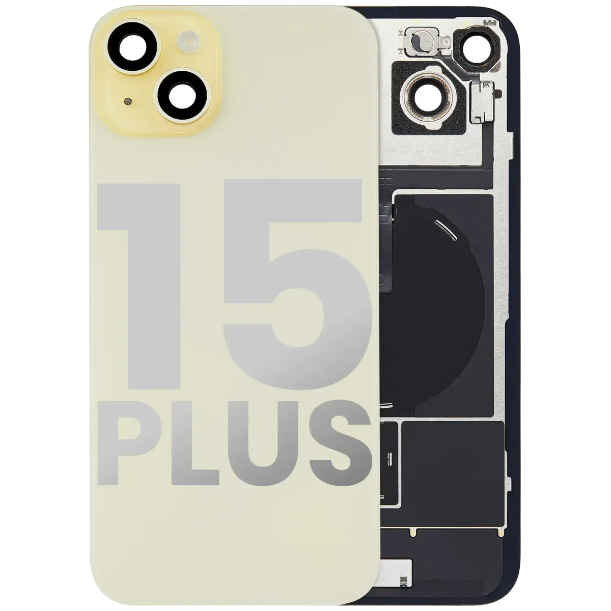 Iphone 15 Plus ile Uyumlu Arka Cam Çelik Plakalı Kablosuz NFC Şarj MagSafe Mıknatıs ve El Feneri Esnek ile Uyumlu Full  Sarı
