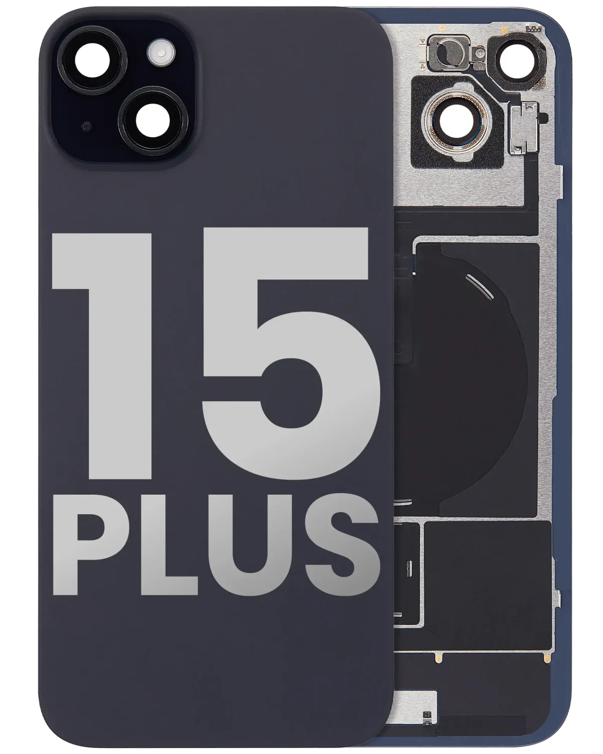Iphone 15 Plus ile Uyumlu Arka Cam Çelik Plakalı Kablosuz NFC Şarj MagSafe Mıknatıs ve El Feneri Esnek ile Uyumlu Full Siyah