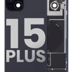 Iphone 15 Plus ile Uyumlu Arka Cam Çelik Plakalı Kablosuz NFC Şarj MagSafe Mıknatıs ve El Feneri Esnek ile Uyumlu Full Siyah