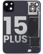Iphone 15 Plus ile Uyumlu Arka Cam Çelik Plakalı Kablosuz NFC Şarj MagSafe Mıknatıs ve El Feneri Esnek ile Uyumlu Full Siyah