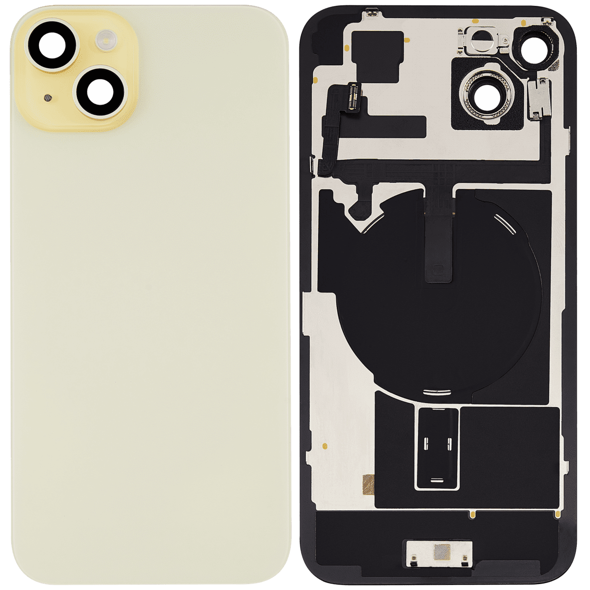 Iphone 15 Plus ile Uyumlu Arka Cam Çelik Plakalı Kablosuz NFC Şarj MagSafe Mıknatıs ve El Feneri Esnek ile Uyumlu  Sarı - Görsel 1