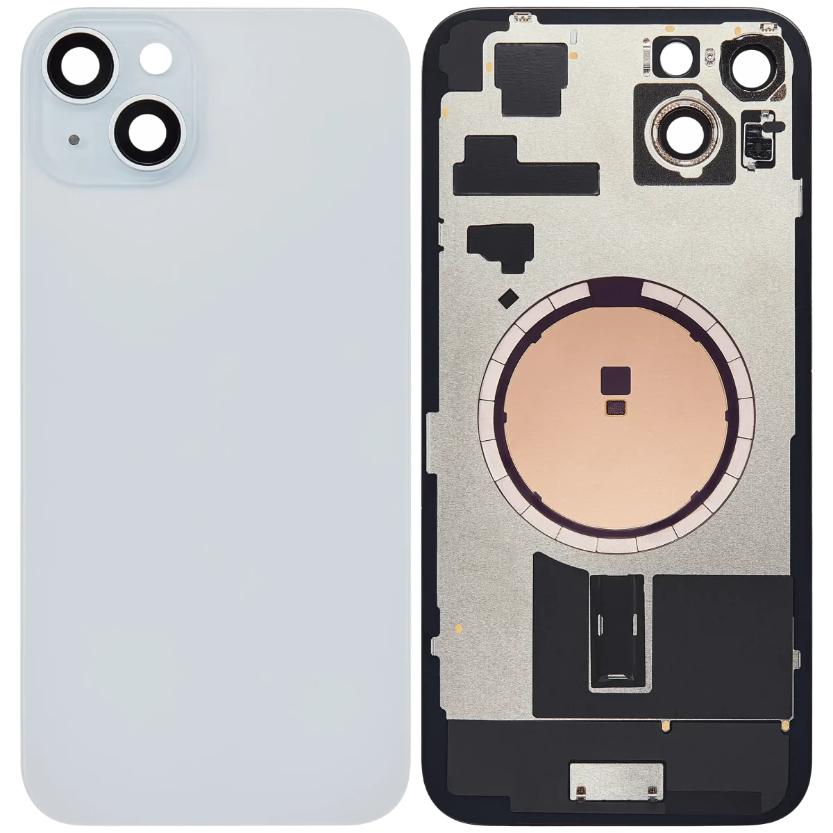 Iphone 15 Plus ile Uyumlu Arka Cam Çelik Plakalı MagSafe Mıknatıs Önceden Takılmış Kapak  Mavi - Görsel 1