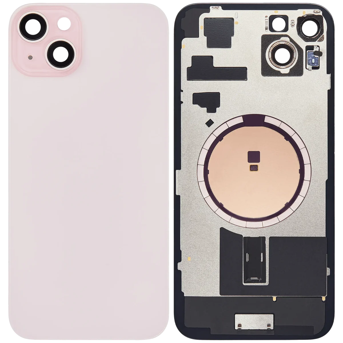 Iphone 15 Plus ile Uyumlu Arka Cam Çelik Plakalı MagSafe Mıknatıs Önceden Takılmış Kapak  Rose - Görsel 1