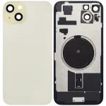 Iphone 15 Plus ile Uyumlu Arka Cam Çelik Plakalı MagSafe Mıknatıs Önceden Takılmış Kapak  Sarı