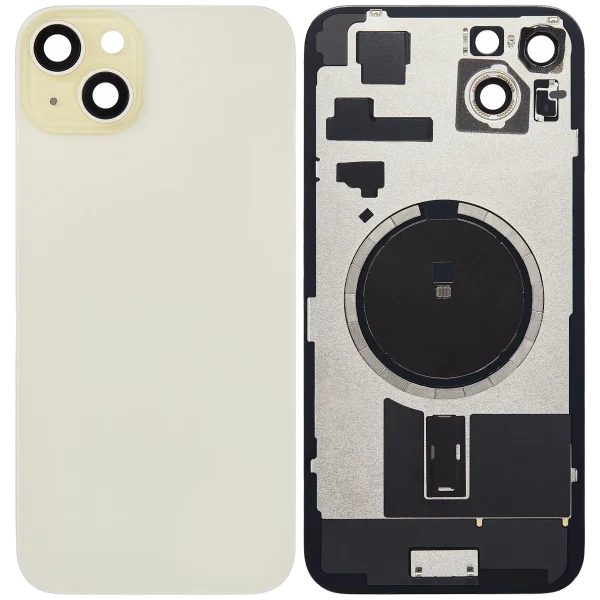 Iphone 15 Plus ile Uyumlu Arka Cam Çelik Plakalı MagSafe Mıknatıs Önceden Takılmış Kapak  Sarı
