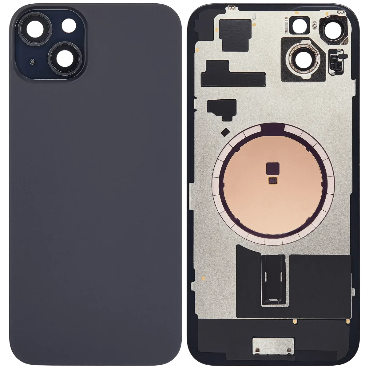 Iphone 15 Plus ile Uyumlu Arka Cam Çelik Plakalı MagSafe Mıknatıs Önceden Takılmış Kapak  Siyah - Görsel 1