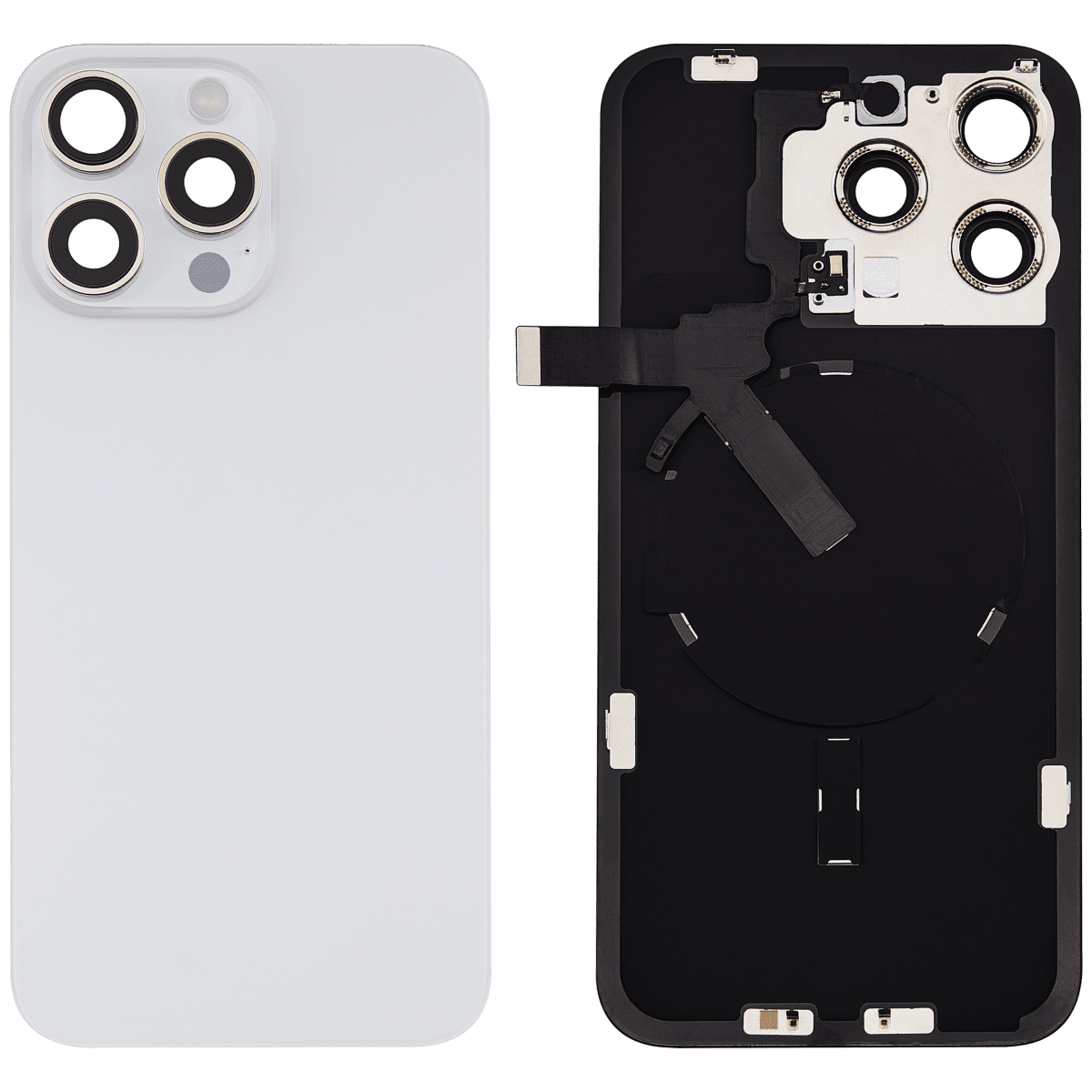 Iphone 15 Pro Max ile Uyumlu Arka Cam Çelik Plakalı Kablosuz NFC Şarj MagSafe Mıknatıs ve El Feneri Esnek ile Uyumlu  Beyaz Titanyum - Görsel 1