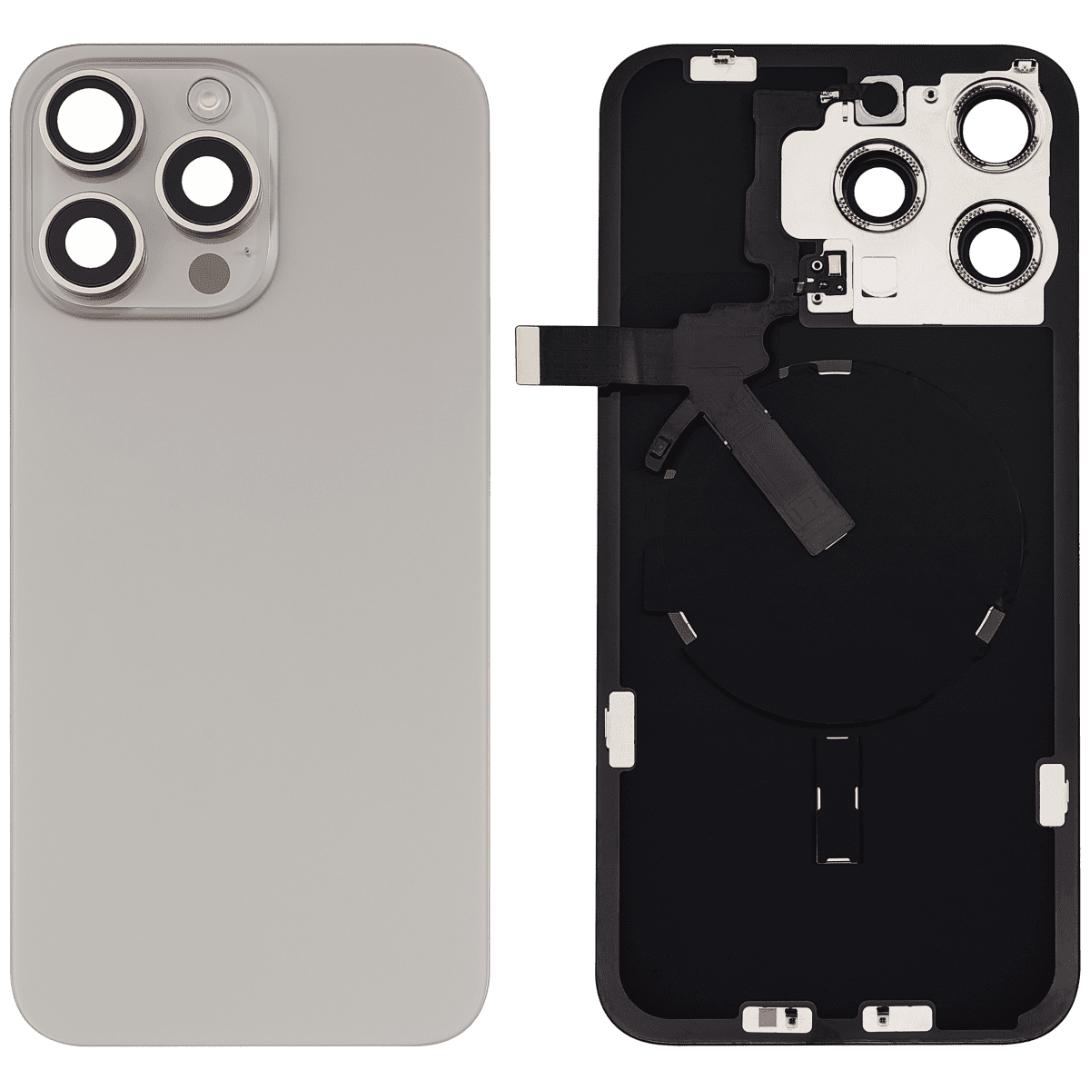 Iphone 15 Pro Max ile Uyumlu Arka Cam Çelik Plakalı Kablosuz NFC Şarj MagSafe Mıknatıs ve El Feneri Esnek ile Uyumlu  Doğal Titanyum - Görsel 1