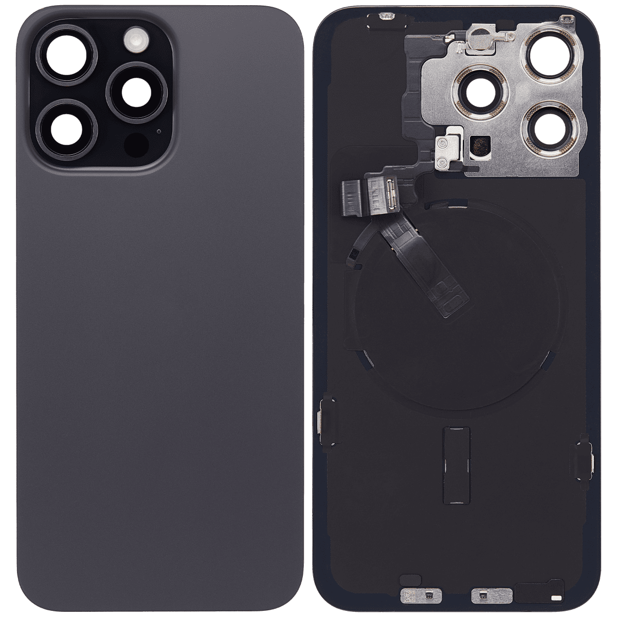 Iphone 15 Pro Max ile Uyumlu Arka Cam Çelik Plakalı Kablosuz NFC Şarj MagSafe Mıknatıs ve El Feneri Esnek ile Uyumlu Full A Sınıfı Siyah Titanyum - Görsel 2