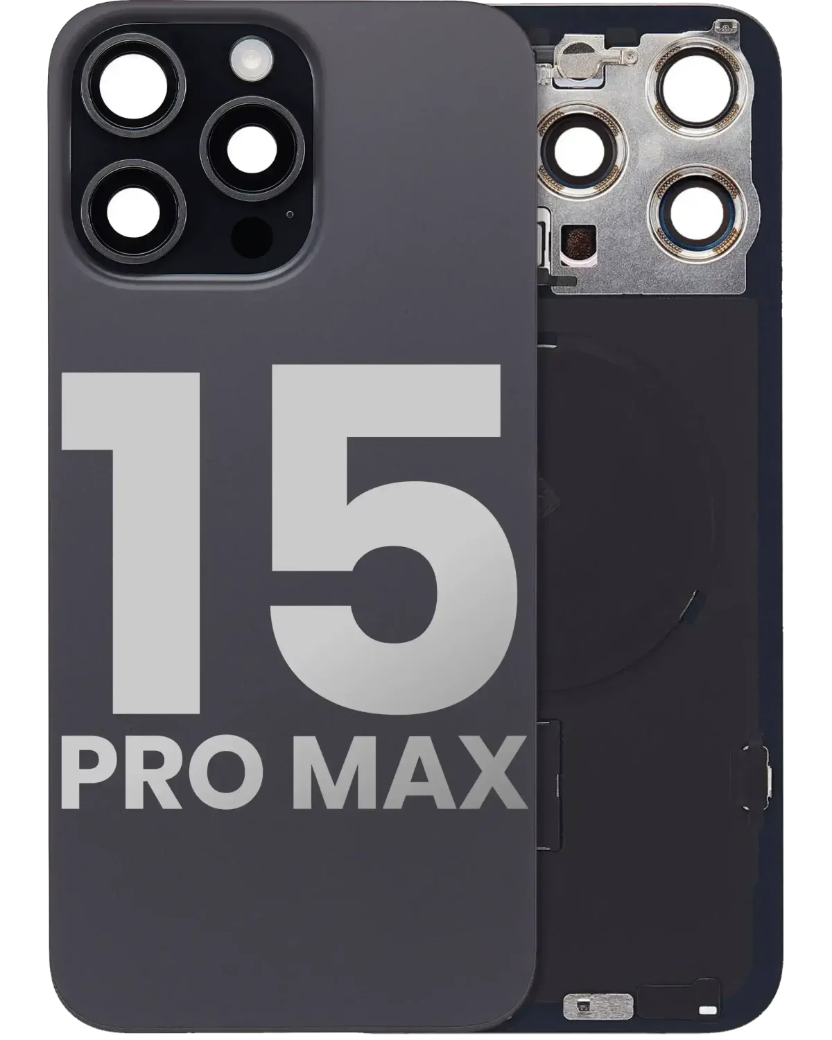 Iphone 15 Pro Max ile Uyumlu Arka Cam Çelik Plakalı Kablosuz NFC Şarj MagSafe Mıknatıs ve El Feneri Esnek ile Uyumlu Full A Sınıfı Siyah Titanyum
