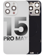 Iphone 15 Pro Max ile Uyumlu Arka Cam Çelik Plakalı Kablosuz NFC Şarj MagSafe Mıknatıs ve El Feneri Esnek ile Uyumlu Full Beyaz Titanyum
