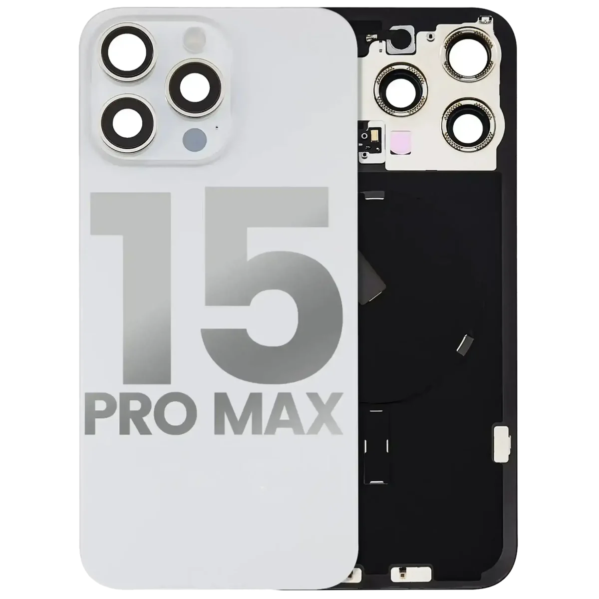 Iphone 15 Pro Max ile Uyumlu Arka Cam Çelik Plakalı Kablosuz NFC Şarj MagSafe Mıknatıs ve El Feneri Esnek ile Uyumlu Full  Beyaz Titanyum