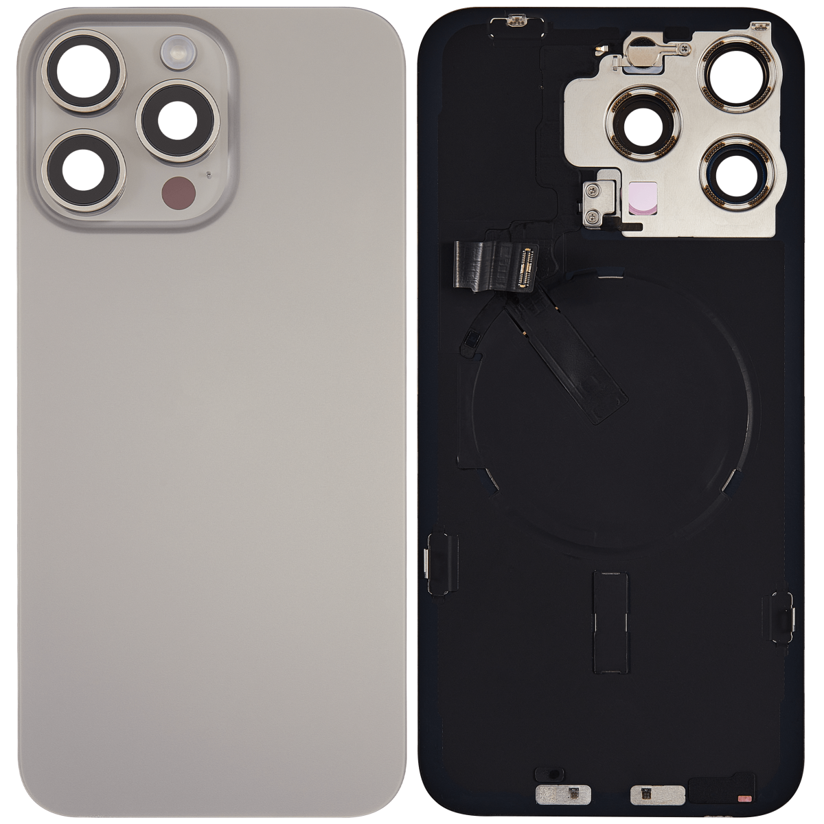 Iphone 15 Pro Max ile Uyumlu Arka Cam Çelik Plakalı Kablosuz NFC Şarj MagSafe Mıknatıs ve El Feneri Esnek ile Uyumlu Full Doğal Titanyum - Görsel 2