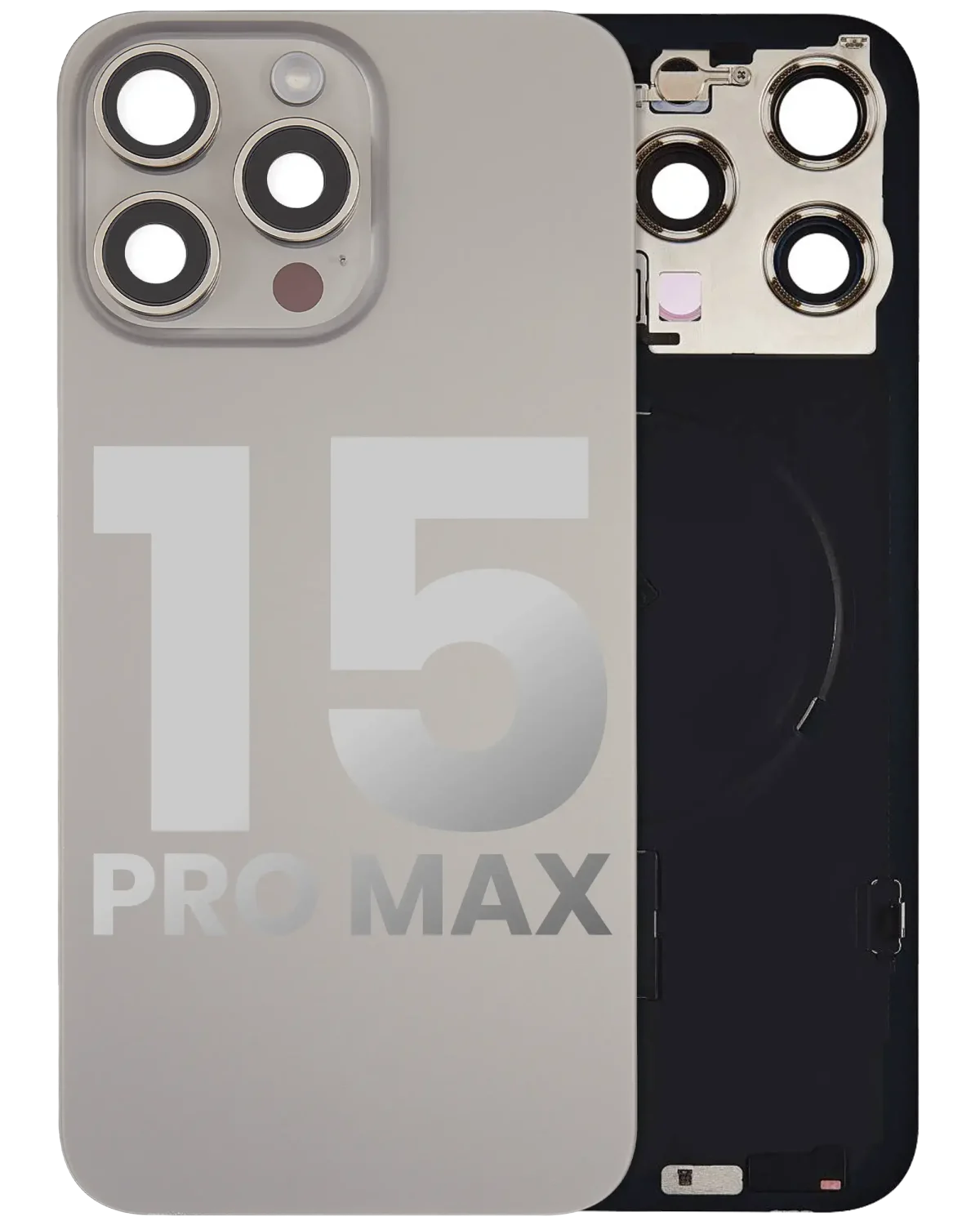 Iphone 15 Pro Max ile Uyumlu Arka Cam Çelik Plakalı Kablosuz NFC Şarj MagSafe Mıknatıs ve El Feneri Esnek ile Uyumlu Full Doğal Titanyum