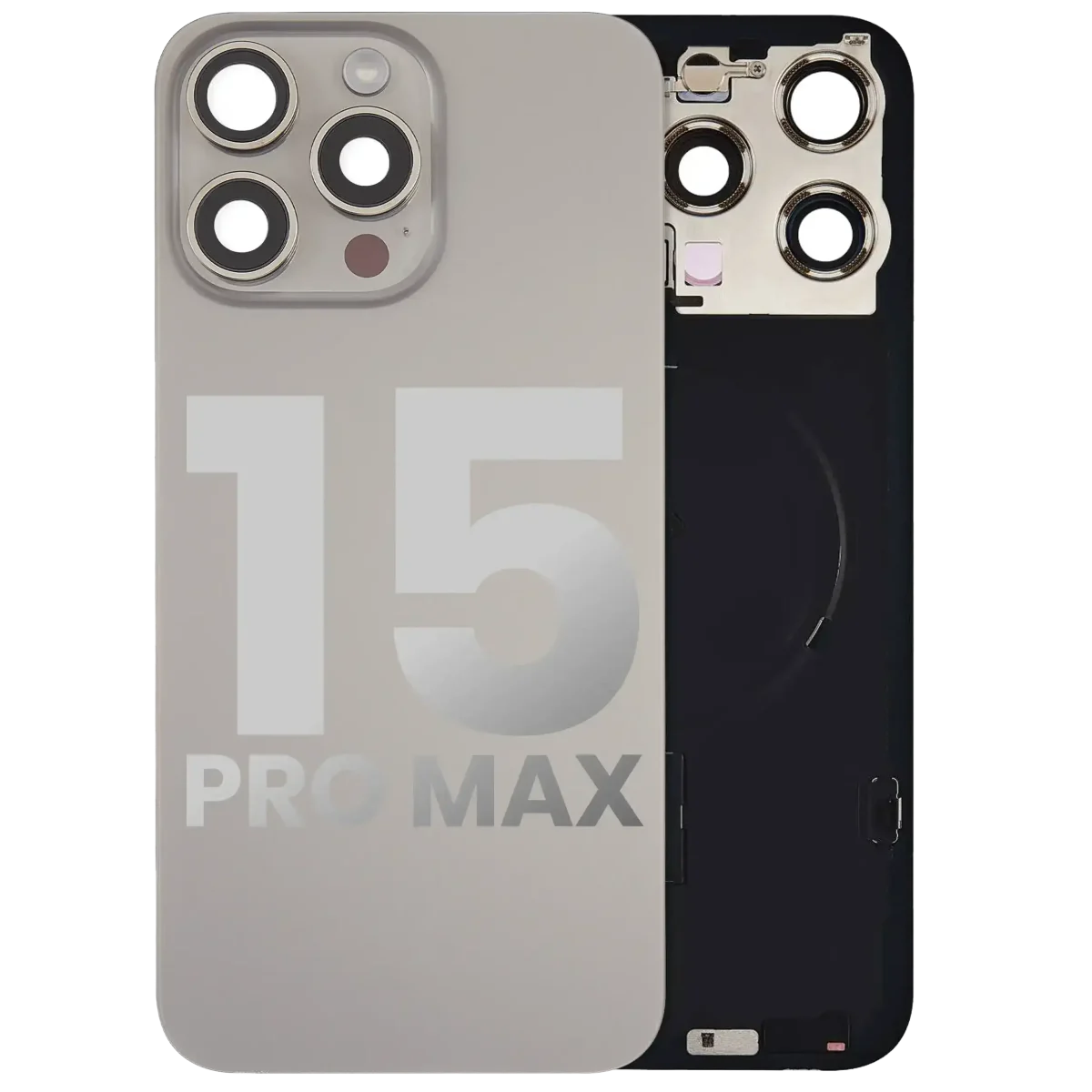 Iphone 15 Pro Max ile Uyumlu Arka Cam Çelik Plakalı Kablosuz NFC Şarj MagSafe Mıknatıs ve El Feneri Esnek ile Uyumlu Full  Doğal Titanyum