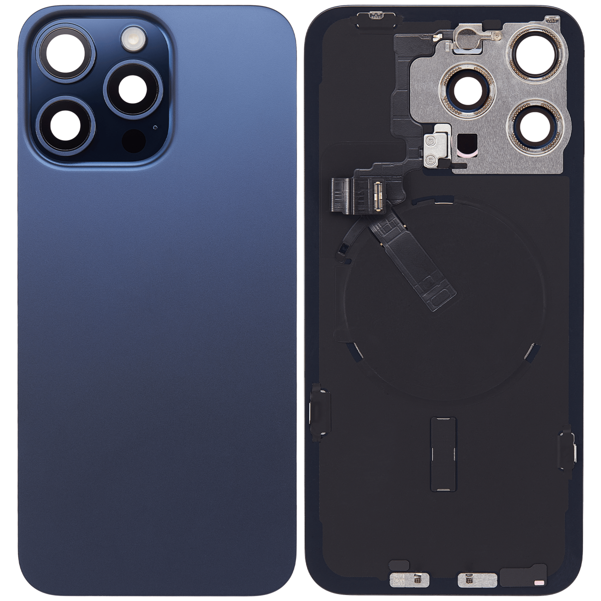Iphone 15 Pro Max ile Uyumlu Arka Cam Çelik Plakalı Kablosuz NFC Şarj MagSafe Mıknatıs ve El Feneri Esnek ile Uyumlu Full Mavi Titanyum - Görsel 2