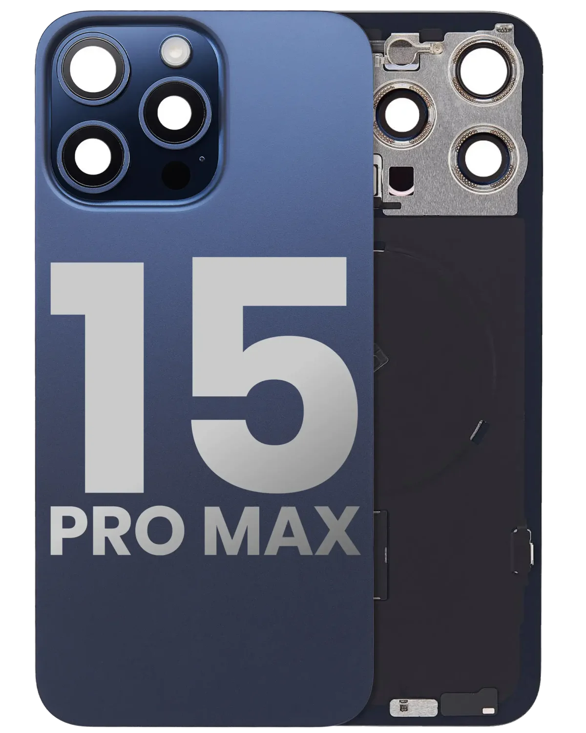 Iphone 15 Pro Max ile Uyumlu Arka Cam Çelik Plakalı Kablosuz NFC Şarj MagSafe Mıknatıs ve El Feneri Esnek ile Uyumlu Full Mavi Titanyum