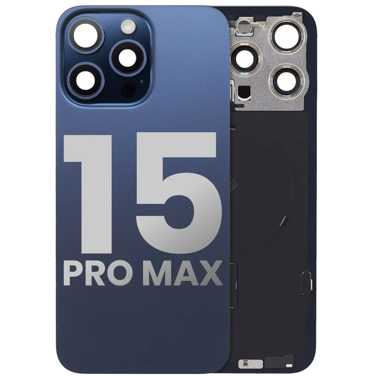 Iphone 15 Pro Max ile Uyumlu Arka Cam Çelik Plakalı Kablosuz NFC Şarj MagSafe Mıknatıs ve El Feneri Esnek ile Uyumlu Full  Mavi Titanyum