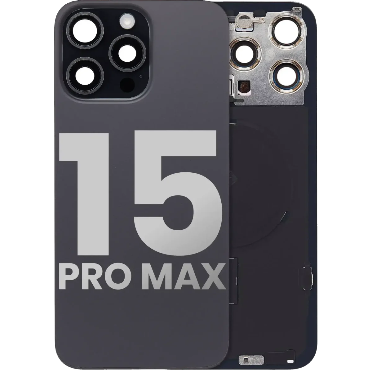 Iphone 15 Pro Max ile Uyumlu Arka Cam Çelik Plakalı Kablosuz NFC Şarj MagSafe Mıknatıs ve El Feneri Esnek ile Uyumlu Full  Siyah Titanyum