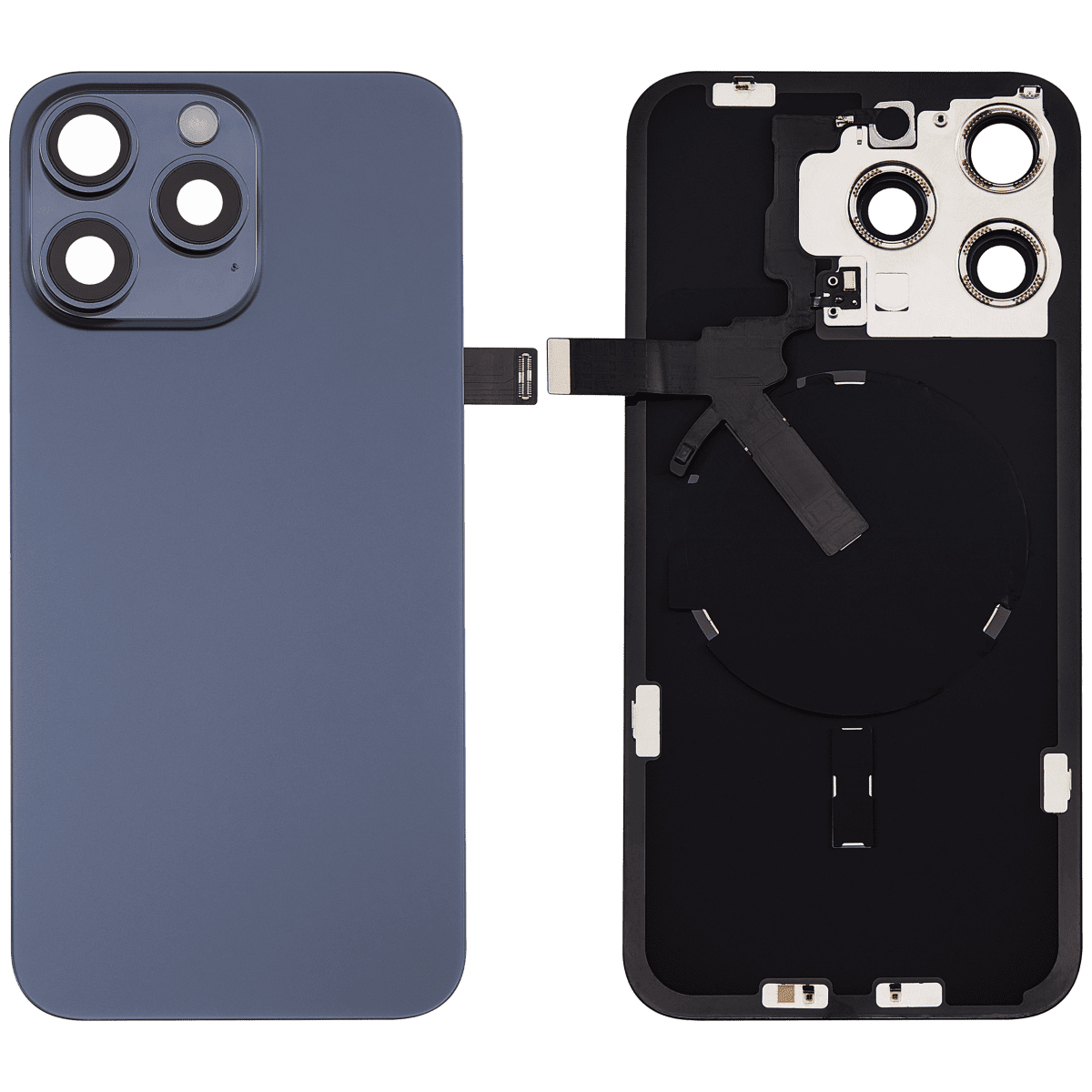 Iphone 15 Pro Max ile Uyumlu Arka Cam Çelik Plakalı Kablosuz NFC Şarj MagSafe Mıknatıs ve El Feneri Esnek ile Uyumlu  Mavi Titanyum - Görsel 1