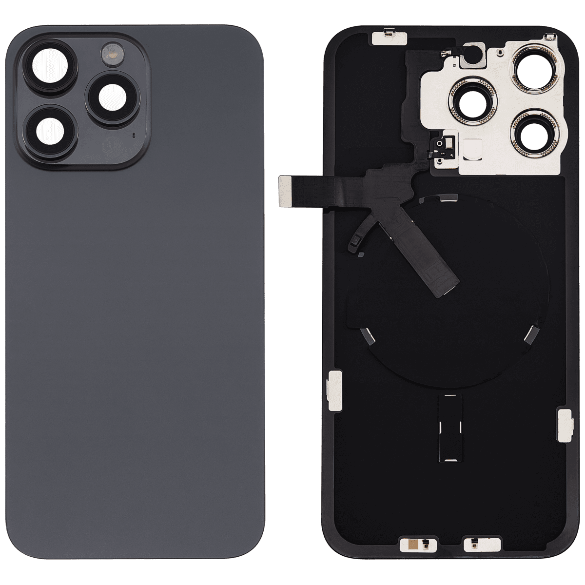 Iphone 15 Pro Max ile Uyumlu Arka Cam Çelik Plakalı Kablosuz NFC Şarj MagSafe Mıknatıs ve El Feneri Esnek ile Uyumlu  Siyah Titanyum - Görsel 1