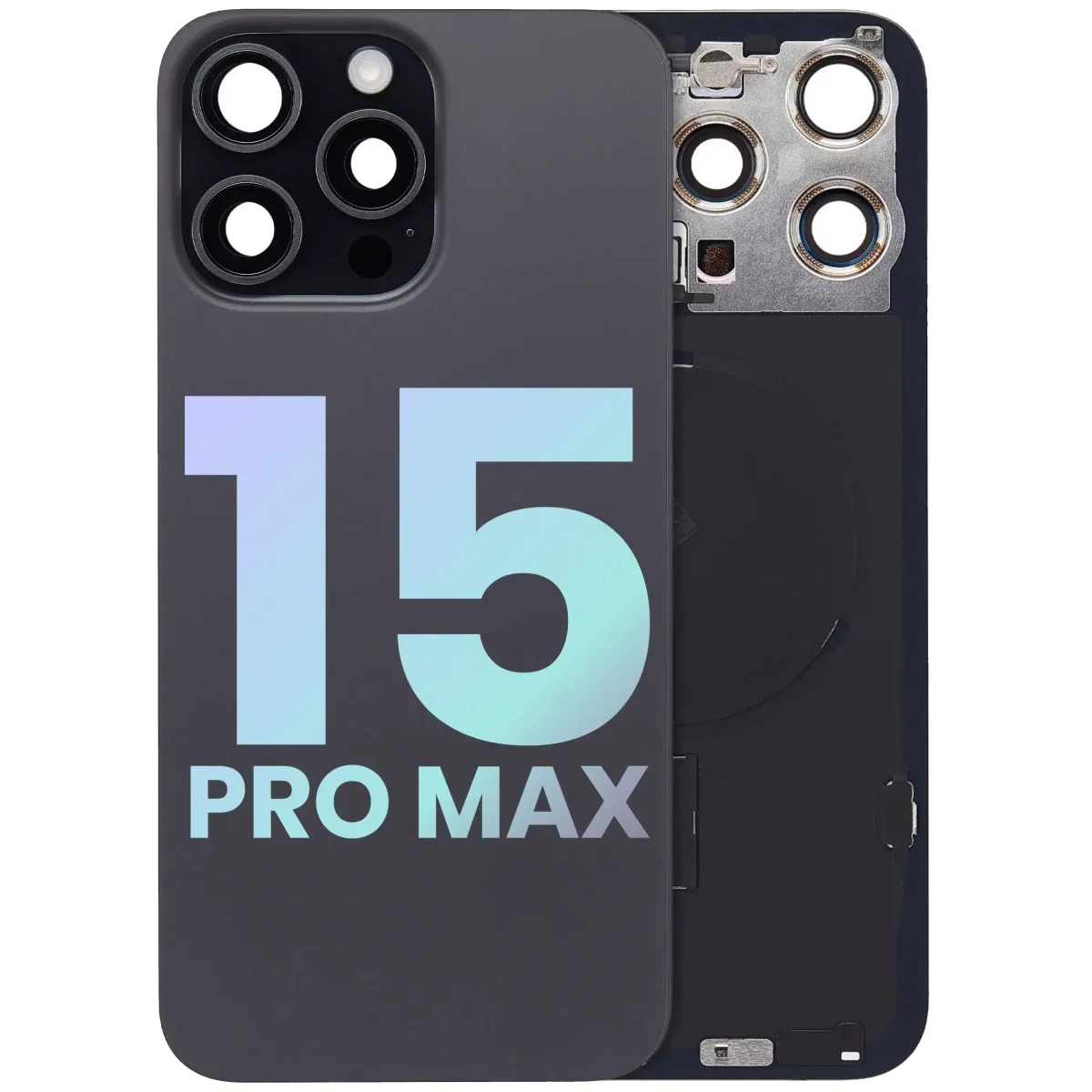 Iphone 15 Pro Max ile Uyumlu Arka Cam Çelik Plakalı Kablosuz NFC Şarj MagSafe Mıknatıs ve El Feneri Esnekliği Servis Paketi ile Uyumlu Siyah Titanyum - Görsel 1