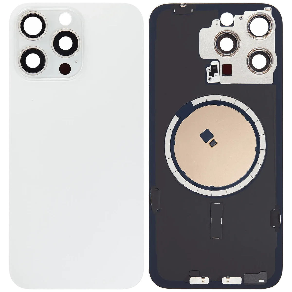 Iphone 15 Pro Max ile Uyumlu Arka Cam Çelik Plakalı MagSafe Mıknatıs Önceden Takılmış Kapak  Beyaz Titanyum - Görsel 1
