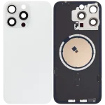 Iphone 15 Pro Max ile Uyumlu Arka Cam Çelik Plakalı MagSafe Mıknatıs Önceden Takılmış Kapak  Beyaz Titanyum