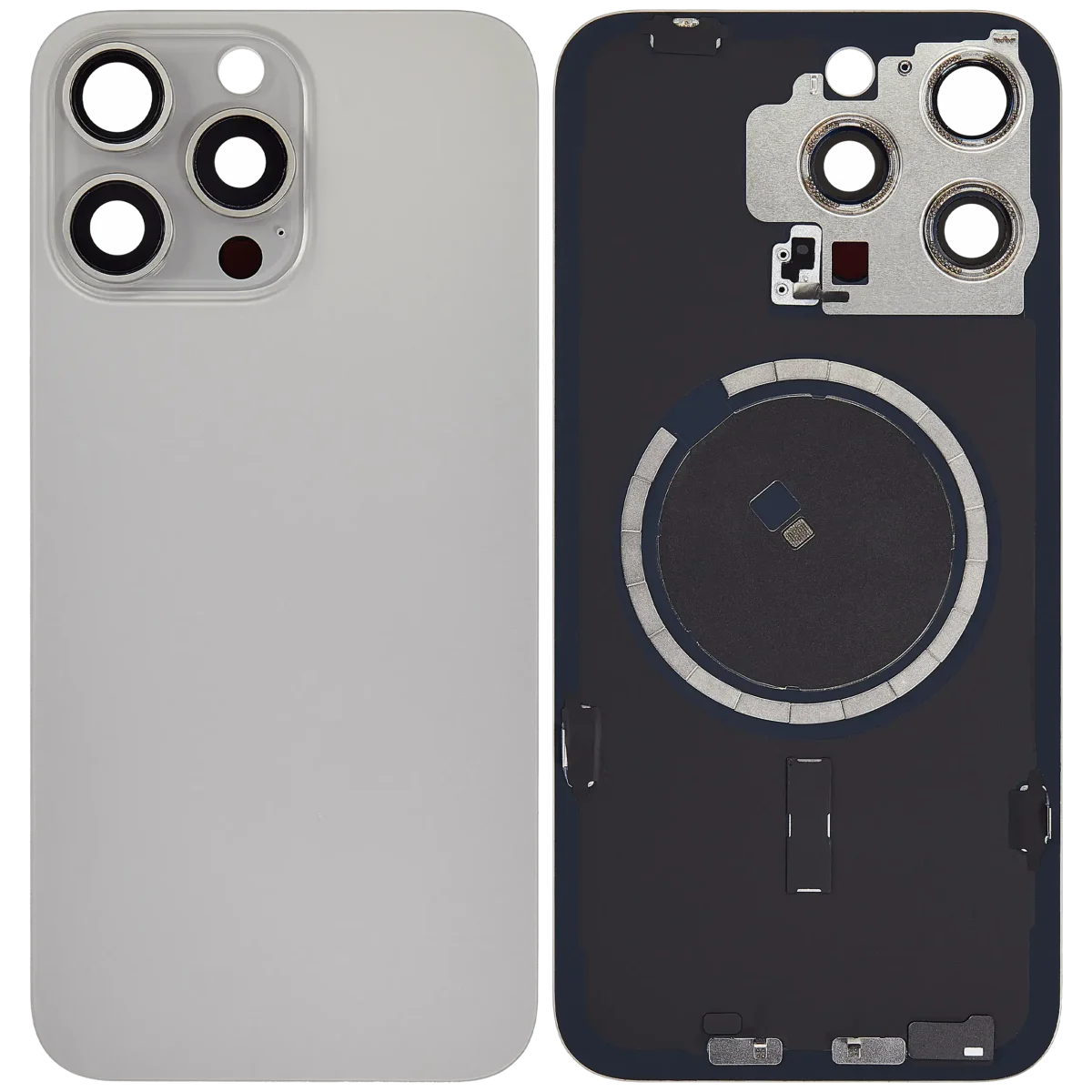 Iphone 15 Pro Max ile Uyumlu Arka Cam Çelik Plakalı MagSafe Mıknatıs Önceden Takılmış Kapak  Doğal Titanyum - Görsel 1