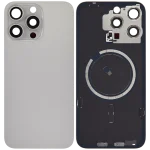 Iphone 15 Pro Max ile Uyumlu Arka Cam Çelik Plakalı MagSafe Mıknatıs Önceden Takılmış Kapak  Doğal Titanyum