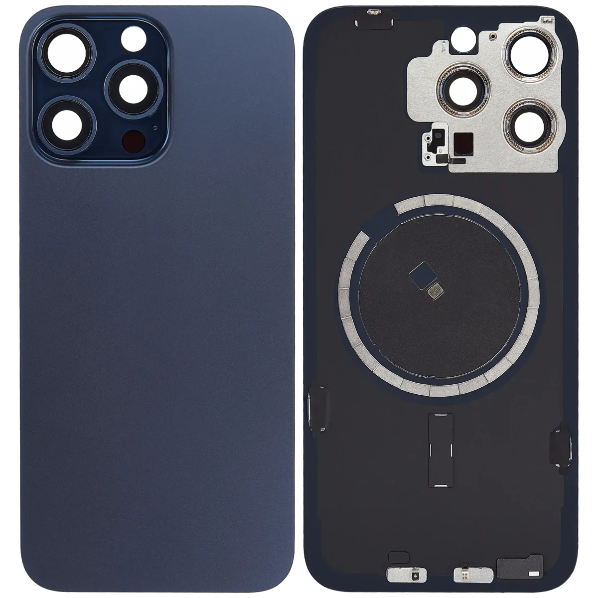 Iphone 15 Pro Max ile Uyumlu Arka Cam Çelik Plakalı MagSafe Mıknatıs Önceden Takılmış Kapak  Mavi Titanyum - Görsel 1